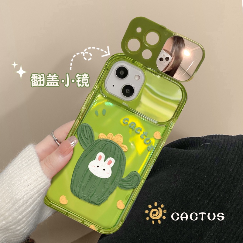 เคสโทรศัพท์มือถือนิ่ม อเนกประสงค์ ลายการ์ตูนกระบองเพชร สีเขียว หรูหรา สําหรับ IPhone 13 14 12 11 Pro MAX 7 8 14 Plus XR X XS MAX SE 2020