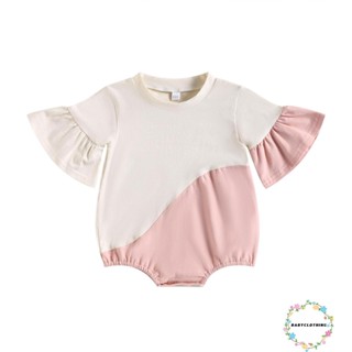 Babyclothes- ชุดจั๊มสูทรอมเปอร์ แขนสั้น แต่งระบาย สีตัดกัน ฤดูร้อน สําหรับเด็กทารกแรกเกิด เด็กผู้หญิง เด็กวัยหัดเดิน