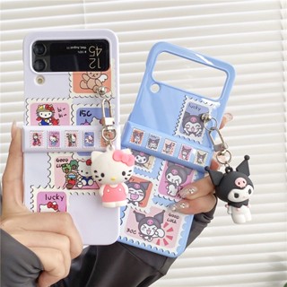 3in1 เคสโทรศัพท์มือถือ PC แข็ง กันกระแทก ลายการ์ตูน Hello Kitty kulomi พร้อมจี้ห้อย สีแคนดี้ สําหรับ Samsung Galaxy Z Flip 4 5G Z Flip 3