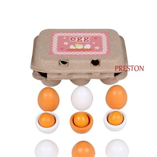 PRESTON High Quality Wooden Eggs Kid Child Pretend Play Toy Set Yolk Kitchen Cooking Non Toxic Wooden Toys Preschool Educational 1 Set Birthday Gift Kitchen Food Children Games Xmas Gift Kids Toys/Multicolor