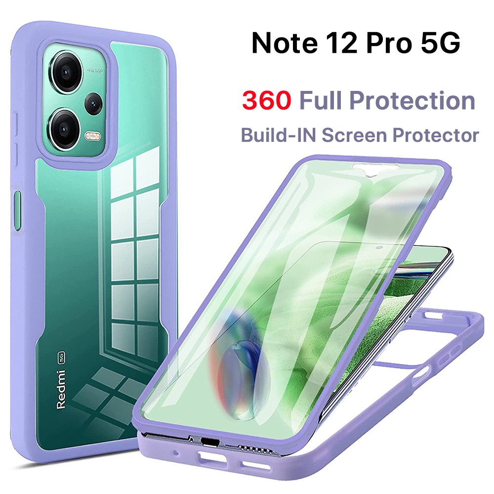 [2 IN 1] เคส Redmi Note 12 Pro 5G 11 Pro 5G 10 Pro ตัวป้องกันหน้าจอในตัว กันกระแทกโปร่งใสป้องกันรอยขีดข่วนปกป้องกล้อง 360˚ Full Body Heavy Duty ป้องกันเคสใส่โทรศัพท์ กระจกนิรภัย