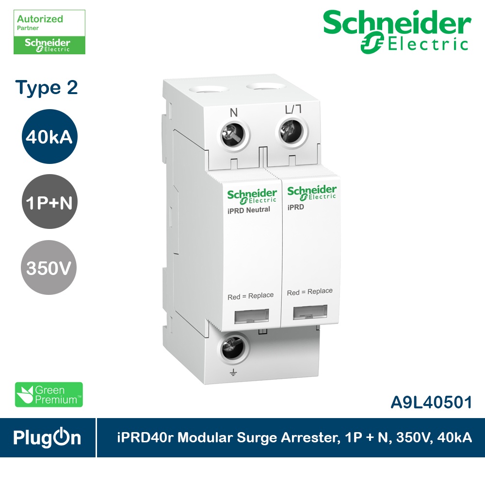 Schneider Electric - iPRD40r modular surge arrester - 1P + N - 350V 40kA  with remote transfert l A9