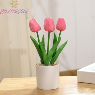 【COLORFUL】Artificial Flowers Home Party Decor Reusable Tree In Pot Tulip Potted 25x7.5CM