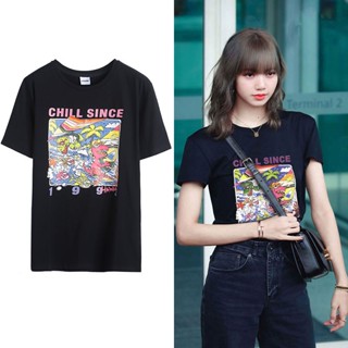 [S-5XL]blackpink Lisa เสื้อยืดผู้หญิง oversize short sleeve กล่อง T shirt crop tops เสื้อผ้าแฟชั่นสไตล์เกาหลี