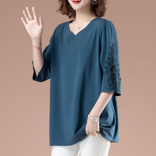 ใหม่ เสื้อยืดลําลอง แขนสั้น คอกลม แขน 3/4 ทรงหลวม ฉลุลาย พลัสไซซ์ แฟชั่นสําหรับสตรี 2023