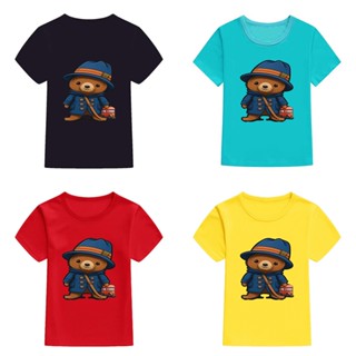 เสื้อยืดแขนสั้นลําลอง ทรงหลวม ลาย Paddington Bear น่ารัก สําหรับเด็กผู้ชาย และผู้หญิง