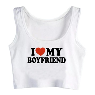 เสื้อยืดครอปท็อป ลาย I Love My Boyfriend สไตล์วินเทจ 90s แนวสตรีท ฮิปฮอป goth yk2