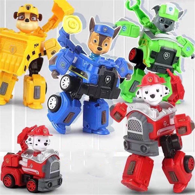 8 รูปแบบ Paw Patrol Transformer หุ่นยนต์รถของเล่นเพื่อการศึกษาสําหรับเด็กรถของเล่นของขวัญวันเกิดเด็กรถบรรทุก Play Doh