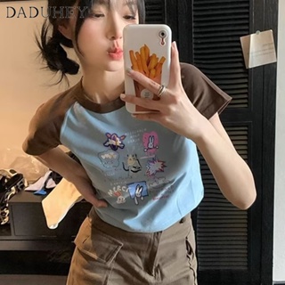 DaDuHey🎈 Womens Short Summer New Short-Sleeved Hot Girl Korean-Style Hong Kong Style Retro Cute Short Top T-shirt