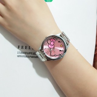 นาฬิกาข้อมือ สายสแตนเลส ลายการ์ตูน Hello Kitty น่ารัก สีชมพู สําหรับเด็กผู้หญิง