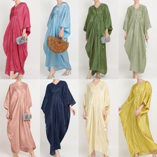 ชุดแม็กซี่เดรส แขนค้างคาว สีพื้น แฟชั่นมุสลิม สําหรับผู้หญิง