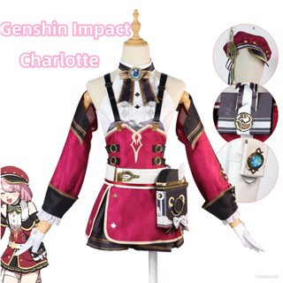 Ag Genshin Impact Charlotte เครื่องแต่งกายคอสเพลย์ หมวกนักข่าว เกม cos เครื่องแบบคอสเพลย์ ปาร์ตี้ฮาโลวีน สําหรับผู้หญิง