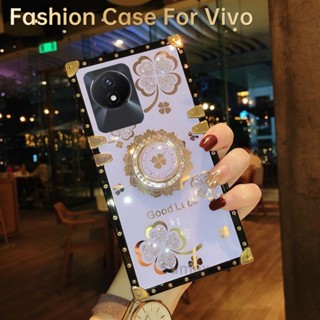 เคสโทรศัพท์มือถือแบบนิ่ม กันกระแทก ลายดอกไม้ พร้อมแหวนขาตั้ง สําหรับ Vivo Y02 Y02t Y02A Y02S Y16 4G Vevo V27E V27 Pro 5G Y35 Y22 Y22S