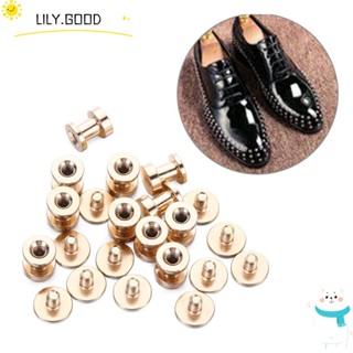 LILY 10 ชุด (20 ชิ้น) หมุดตอกตะปู DIY หมวกสมุดภาพสองชั้น หนัง หัตถกรรม เสื้อผ้า สกรู