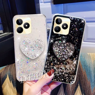 เคสโทรศัพท์มือถือ แบบใส ลายกากเพชร ดาว อวกาศ พร้อมขาตั้ง สําหรับ Realme C53 C55 NFC 10T 10 Pro+ Pro 5G Coca-Cola Edition 4G Plus RealmeC53