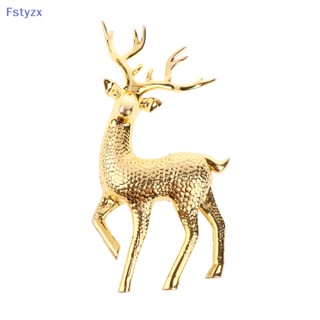 Fstyzx ป้ายท็อปเปอร์พลาสติก รูปกวางเอลก์คริสต์มาส สีทอง สําหรับตกแต่งเค้ก ขนมหวาน 1 ชิ้น FY