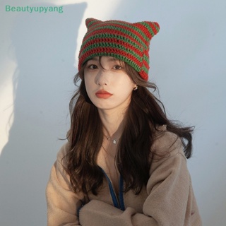 [Beautyupyang] หมวกบีนนี่ ผ้าวูลถัก ลายทางปีศาจน่ารัก แฟชั่นฤดูใบไม้ร่วง ฤดูหนาว 2023