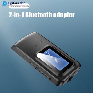 Digifounder 5-IN-1 อะแดปเตอร์รับส่งสัญญาณเสียงบลูทูธไร้สาย 5.0 พร้อมหน้าจอ LCD 3.5 มม. AUX RCA พร้อมไมโครโฟน B9T5