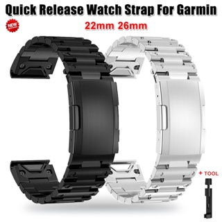 สายนาฬิกาข้อมือสเตนเลส 22 มม. 26 มม. สําหรับ Garmin Fenix 7 6X 6 5X 5 Clasp Garmin forerunner 934 945