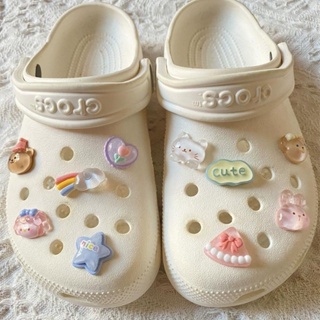 CROCS เข็มกลัด รูปการ์ตูนกระต่าย และหมี ดอกทิวลิป สีรุ้ง เครื่องประดับ สําหรับตกแต่งรองเท้าผู้หญิง