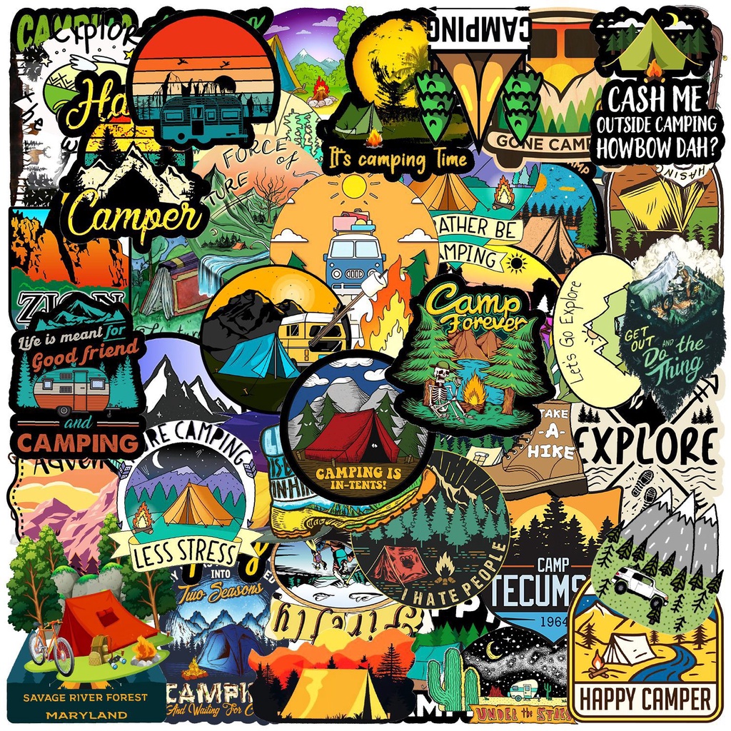 50 ชิ้น Wilderness Adventure Sticker Bundle - Camping Scenic Art ตกแต่งกันน้ําสําหรับกระเป๋าเดินทาง, โทรศัพท์และอื่นๆ
