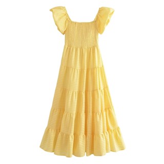 ชุดเดรส แขนสั้น สีเหลือง Pengpeng 22340