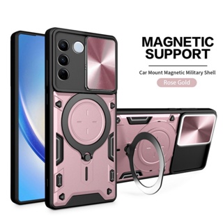 For Vivo V27E V27 Pro V27Pro 4G 5G VivoV27 Push Slide Camera Protect Hard Phone Case Bumper Car Holder Bracket Back Cover Shell