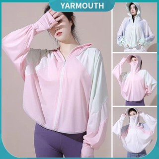 Yyr-- เสื้อคลุมกันแดด แขนยาว มีฮู้ด มีซิป ทรงหลวม บางพิเศษ ป้องกันแดด