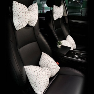 Automotive Headrest Neck Pillow Universal for Summer Bow Cotton and Linen Internet Celebrity Car Pillow Pillow Lumbar Support Pillow Throw Pillow Set Female OshY
