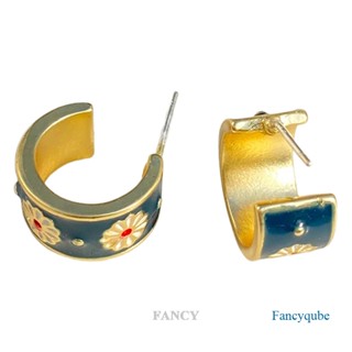 Fancy ต่างหูห่วง รูปดอกเดซี่ สีดํา สีทอง เครื่องประดับ สําหรับผู้หญิง