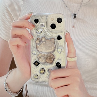 เคสโทรศัพท์มือถือ TPU นิ่ม ชุบเงิน ลาย Hello Kitty ประดับกลิตเตอร์ พลอยเทียม สําหรับ iPhone 14 Pro Max 13 12 11 X XS Max XR 7 8 Plus