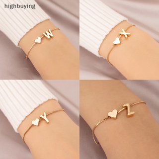 [highbuying] สร้อยข้อมือแฟชั่น ลายหัวใจ ตัวอักษร 26 ตัว สีทอง เรียบง่าย เครื่องประดับ สําหรับผู้หญิง พร้อมส่ง