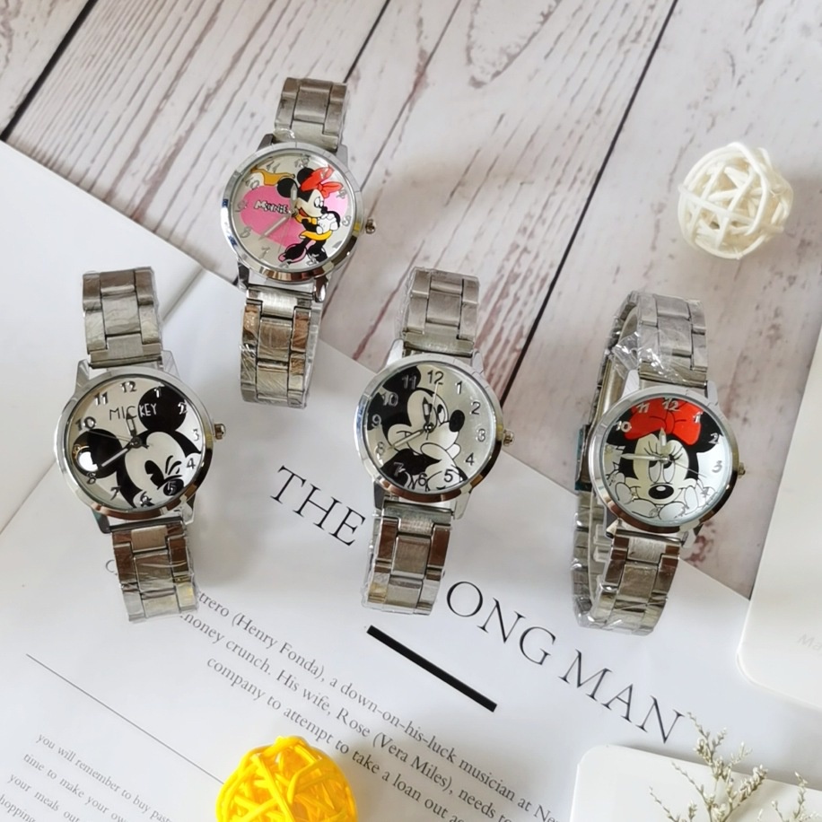 ใหม่ Disney นาฬิกาข้อมือ สายสแตนเลส กันน้ํา ลายการ์ตูนมินนี่ มิกกี้เมาส์