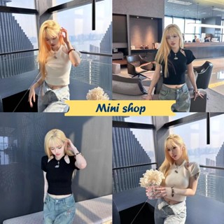 Mini shop🌸พร้อมส่ง🌸 (6593) เสื้อไหมพรมเปิดไหล่เล็กๆ แขนสั้น คอกลม-C