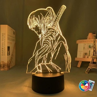 โคมไฟกลางคืน LED รูปอนิเมะ Rurouni Kenshin 3d ชาร์จ USB สําหรับตกแต่งบ้าน ห้องนอน