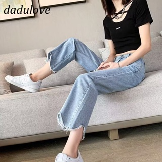 DaDulove💕 New Korean Version of INS Light-colored Thin Jeans Niche High-waist Straight-leg Pants Large Size Trousers