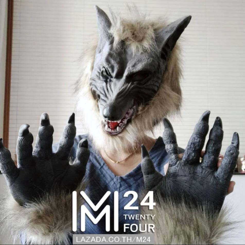 (เซ็ต 3 ชิ้น) หน้ากากหมาป่า + ถุงมือ หน้ากากยาง หน้ากากผี ปาร์ตี้ แฟนซี ฮาโลวีน wolf mask m24