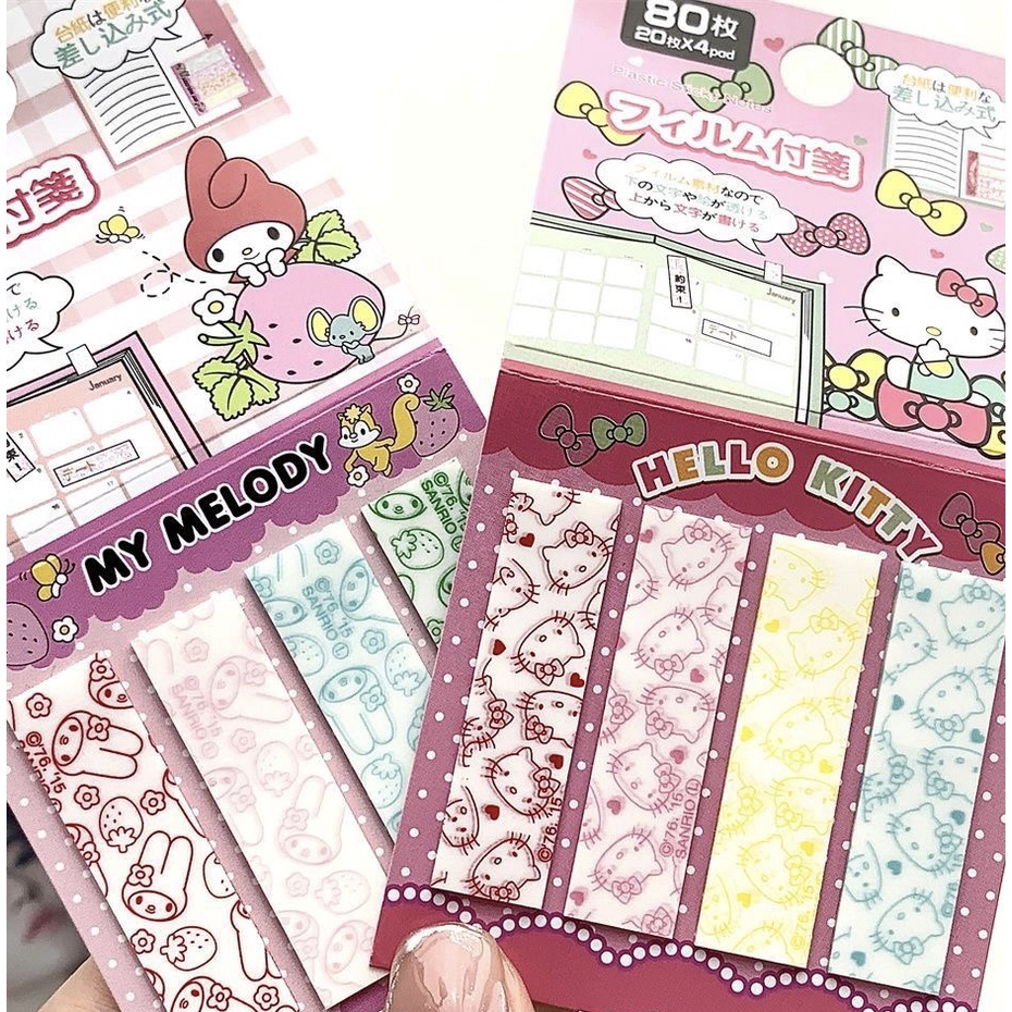SANRIO การ์ตูน ซานริโอ สติกเกอร์ดัชนีที่มีสีสัน ทํานอง เคที แมวรูปสี่เหลี่ยมผืนผ้าเหนียวสติกเกอร์หมายเหตุเครื่องหมายป้ายสติกเกอร์บุ๊คมาร์คแผ่นบันทึก