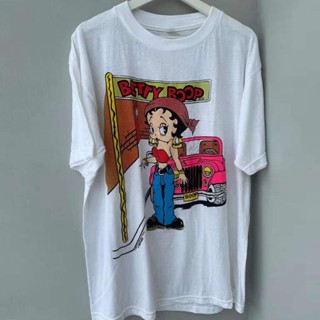 เสื้อยืดแขนสั้น ผ้าฝ้าย พิมพ์ลายการ์ตูน Betty boop สไตล์ฮิปฮอป สตรีท สําหรับผู้ชาย และผู้หญิง