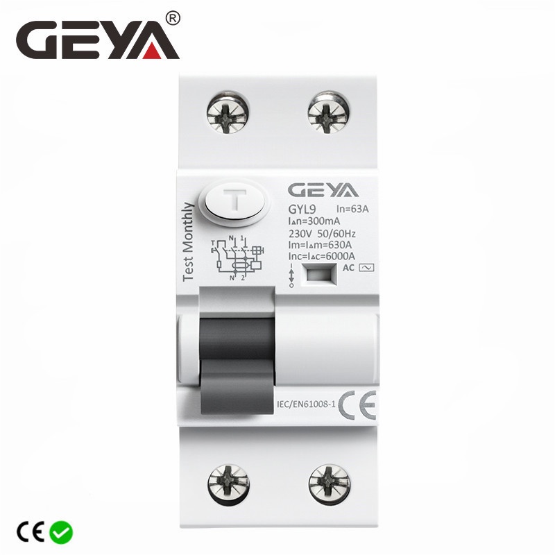 Geya GYL9 AC ประเภท RCCB แม่เหล็กไฟฟ้า Residual Current Circuit Breaker AC ELCB 2 เสา 25A 40A 63A 100A RCD 30mA 100mA 300mA