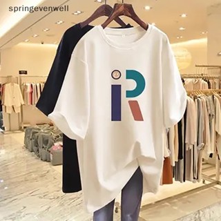 [springevenwell] ใหม่ พร้อมส่ง เสื้อยืดลําลอง แขนสั้น คอกลม พิมพ์ลายตัวอักษร ทรงหลวม แฟชั่นฤดูร้อน สําหรับสตรี