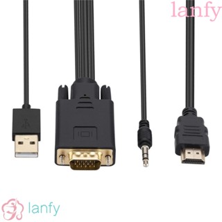 Lanfy สายเคเบิลอะแดปเตอร์ VGA เป็น HDMI เอาท์พุต VGA เป็น HDMI อินพุต VGA 1080P สีดํา สําหรับ DVDPlayer โปรเจคเตอร์ โทรทัศน์ กล่องทีวี