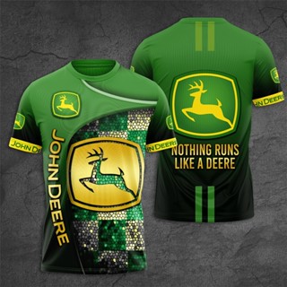 เสื้อยืดแขนสั้น พิมพ์ลาย John Deere Racing Team 3 มิติ ขนาดใหญ่ แฟชั่นฤดูร้อน สําหรับเด็กผู้ชาย