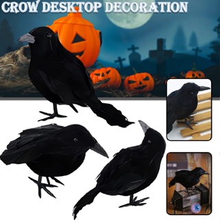 Halloween Artificial Crows Fake Ravens Realistic Black Feather Birds Party Prop