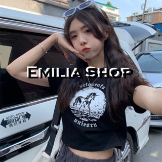 EMILIA SHOP  ครอป เสื้อยืดผู้หญิง สไตล์เกาหลี  Stylish Comfortable High quality คุณภาพสูง A99J1DZ 36Z230909