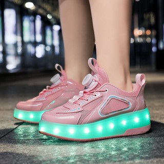 พร้อมส่ง รองเท้ากีฬา รองเท้าสเก็ต โรลเลอร์สเก็ต มีไฟกระพริบ LED 29-41 ล้อคู่ ถอดออกได้ สําหรับเด็ก และผู้ใหญ่