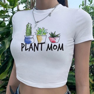 Plants Love 2000s fairy grunge เสื้อครอปท็อป ลายกราฟิก 90s ฮิปฮอป โกธิค เสื้อยืด