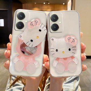 ใหม่ เคสโทรศัพท์มือถือ ซิลิโคนนิ่ม TPU ใส บางมาก กันรอยเลนส์กล้อง ลาย KITTY พร้อมกระจก สําหรับ VIVO Y27 4G Y27 5G 2023 Y27