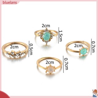 Blu 4 ชิ้น / เซต อัญมณีเทียม เรขาคณิต แหวนสนับมือ โลหะผสม สีแคนดี้ ซ้อนกันได้ แหวนนิ้ว เครื่องประดับ อุปกรณ์เสริม