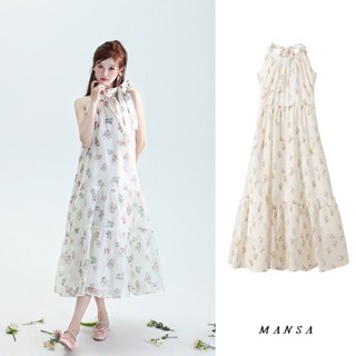 MANSA sleeveless floral dress เดรสยาวเกาหลี เดรสลายดอกไม้